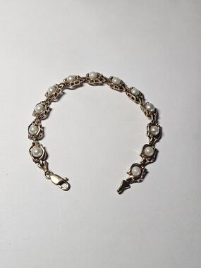 14k Gold Pearl Tennis Link Bracelet - 6½in Length